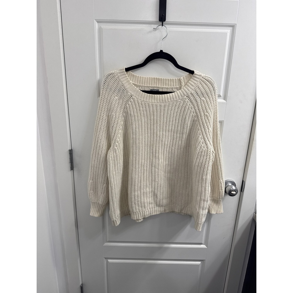 Aerie Womens Cream Chunky Shaker Knit Raglan Sleeve Pullover‎ Sweater Size M